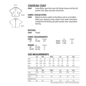 The Chateau Coat Sewing Pattern, Sizes XS-2XL, From the Sewing Workshop ...