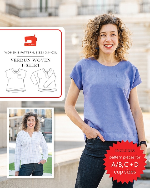 Verdun Woven T-shirt Top Sewing Pattern, Sizes XS to XXL