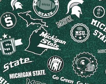 The Michigan State University Spartans Home State Cotton Fabric Sold By The Half Yard, From Sykel Enterprises NEW