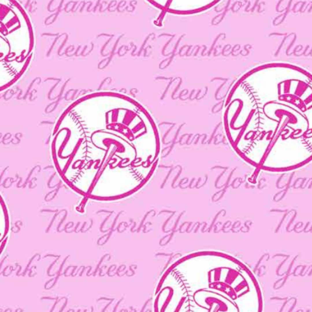 MLB Baseball Pink New York Yankees Logos Woven Cotton Fabric Priced by