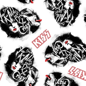KISS Live Drive You Crazy On White Woven Cotton Fabric, From Springs Creative Fabric Priced By The HALF Yard NEW, Please See Description!