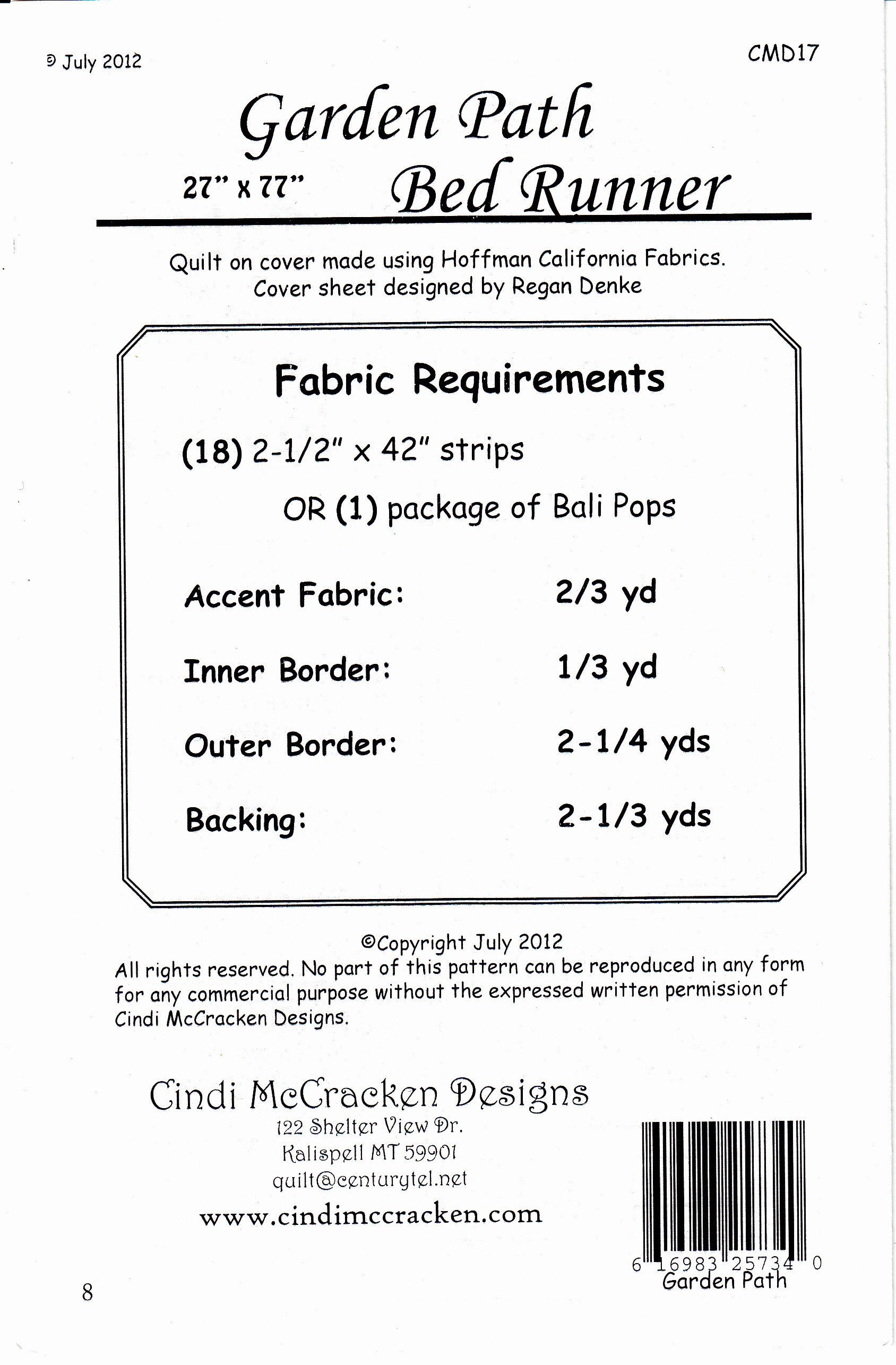 Garden Path Bed Runner Quilting Pattern From Cindi Mccracken Designs ...