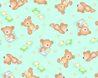 Baby Bear On Blue Comfy FLANNEL Fabric Priced By The HALF Yard, From A.E. Nathan Fabrics NEW, Please See Description For More Info!