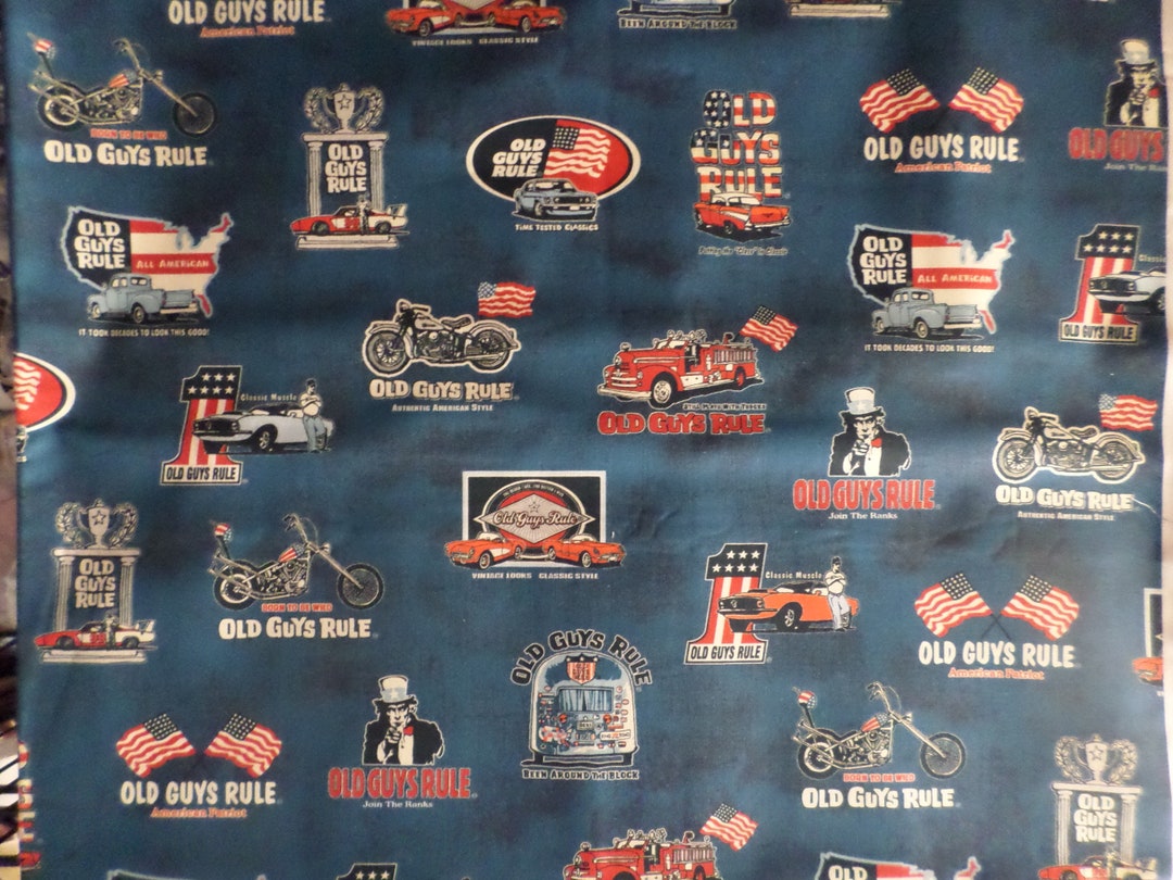 Old Guys Rule Vintage and Classic Cars All Over on Blue Woven - Etsy