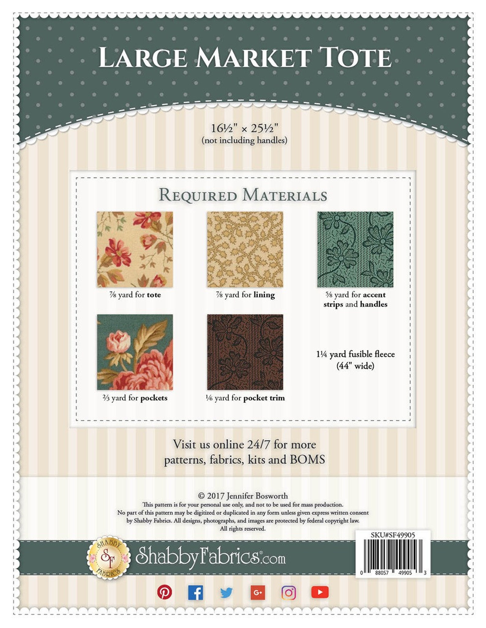 Large Market Tote Bag Sewing Pattern From Shabby Fabrics NEW, Please ...