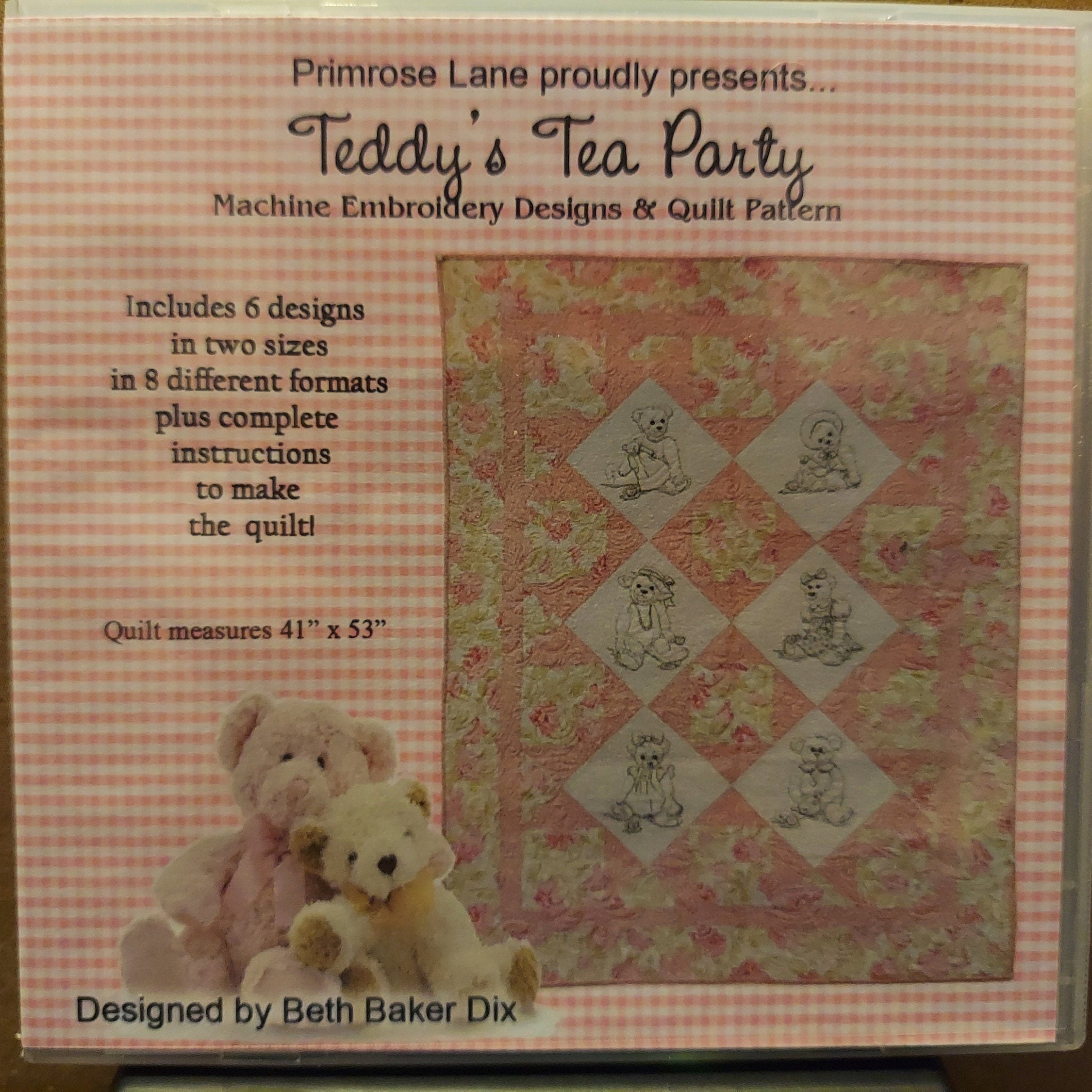 Teddy Bear Embroidered Crib Quilt 41 by 53