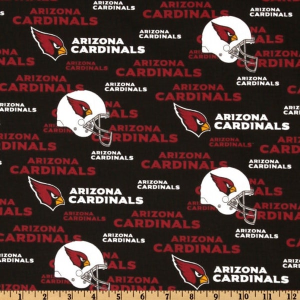 NFL Arizona Cardinals Allover On Black Football Team Cotton Fabric Priced By The HALF Yard, From Fabric Traditions NEW