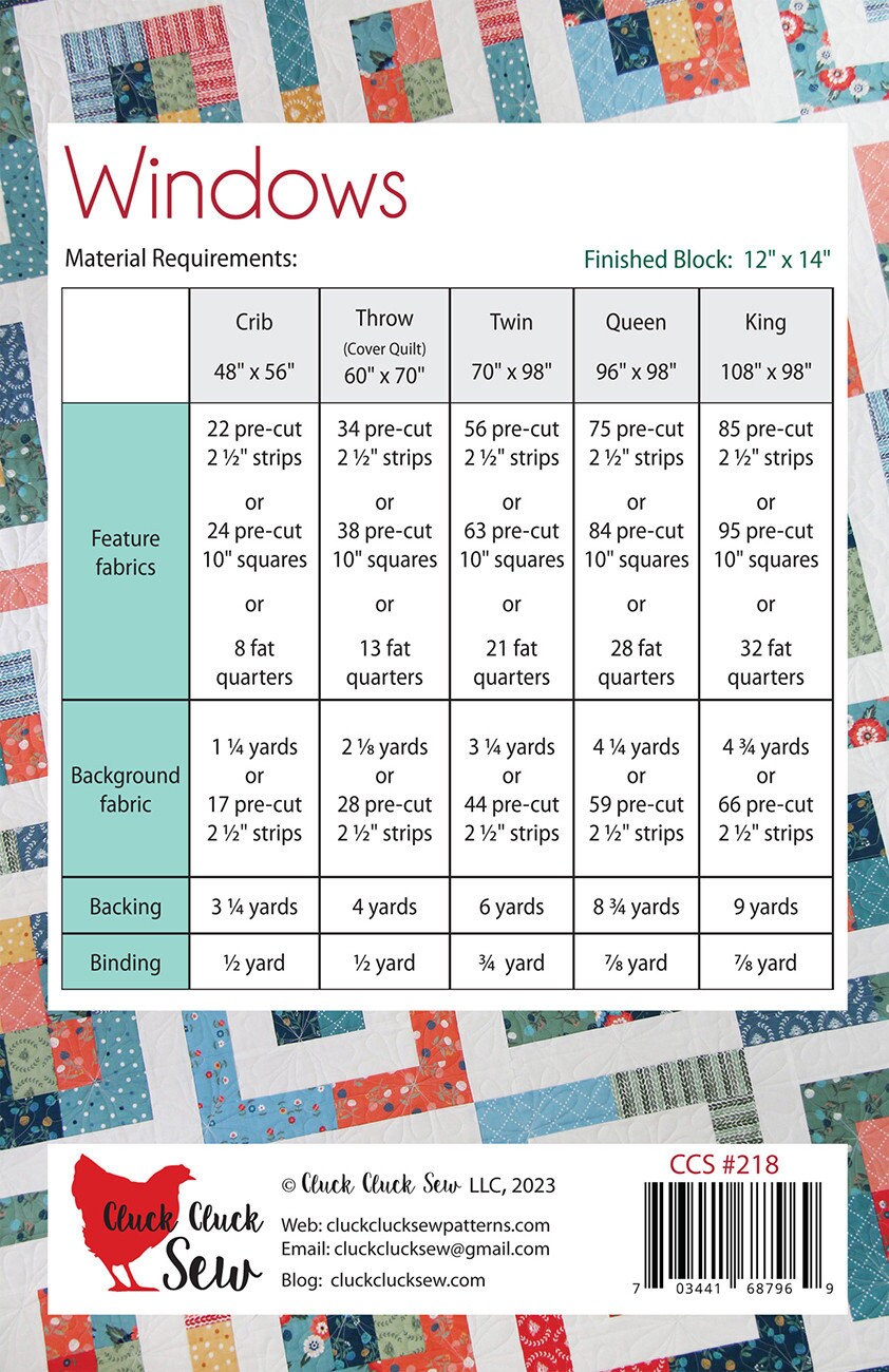Windows Quilt Quilting Pattern From Cluck Cluck Sew Patterns BRAND NEW ...