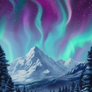 Northern Lights Aurora Borealis Mountain Woven Cotton Fabric Panel, Priced By The PANEL, From Timeless Treasures NEW, See The Description!