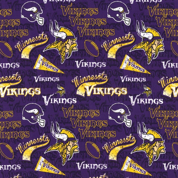 NFL Football Minnesota Vikings Pennants Woven Cotton Fabric Priced By The HALF Yard, From Fabric Traditions NEW, Please See Description!