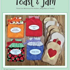Toast and Jam Pot Holders Sewing Pattern, From Susie C. Shore Designs Brand NEW, Please See Description and Pictures For More Information!