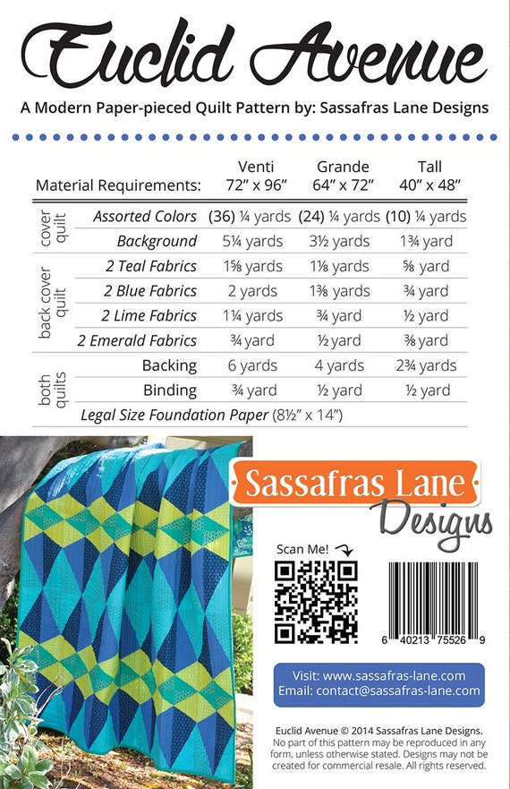Euclid Avenue, A Quilt Quilting Pattern By Sassafras Lane