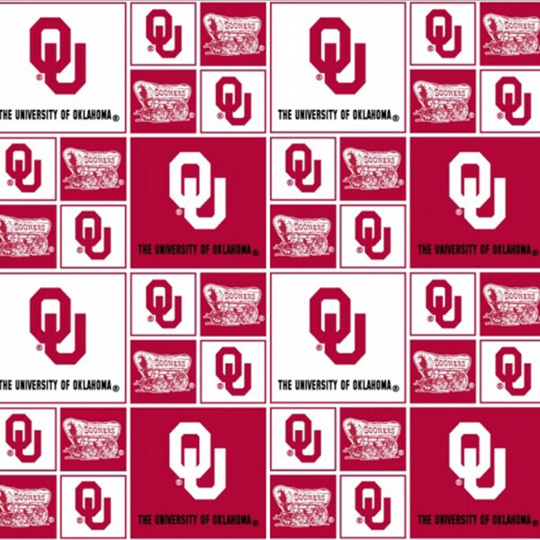 The University of Oklahoma Sooners Patchwork Cotton Fabric Sold By The Half Yard, From Sykel Enterprises NEW