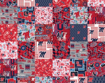 NCAA University of Mississippi Ole Miss Cheater Quilt Cotton Fabric Priced By The HALF Yard, From Sykel Enterprises NEW, See Description!