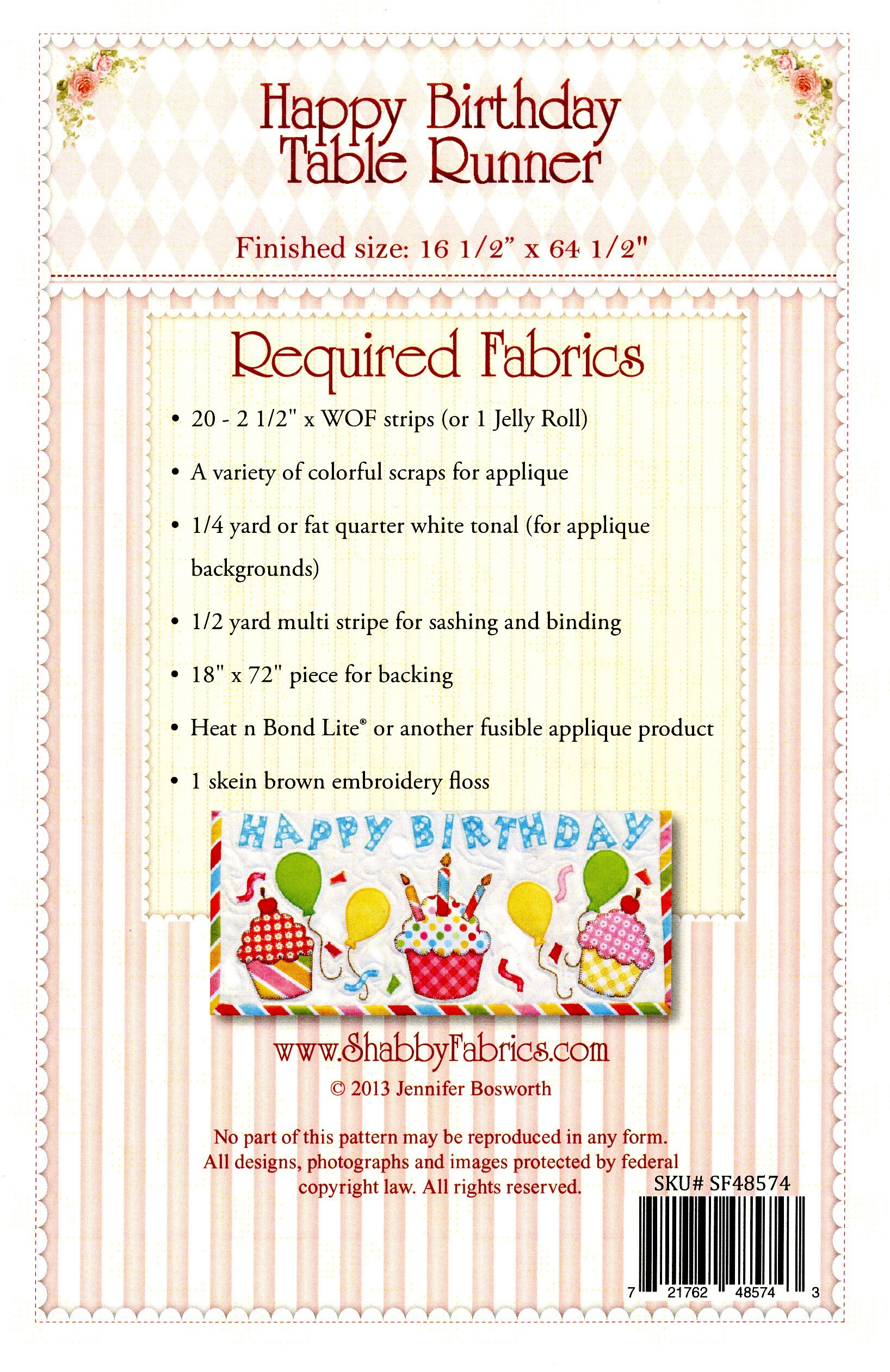 Happy Birthday Table Runner Quilting and Sewing Pattern From Shabby ...