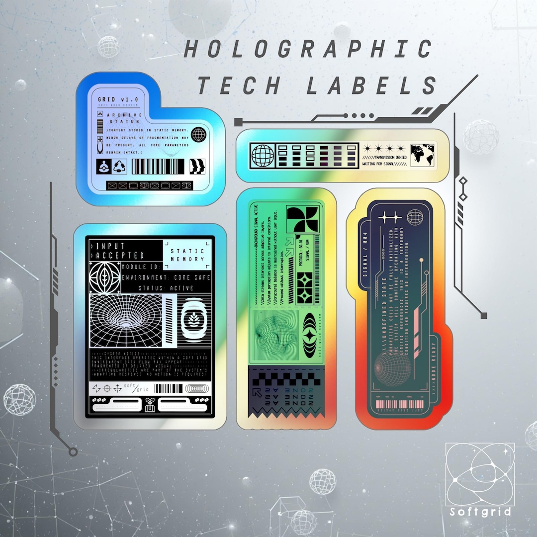 Futuristic Holographic Sticker Pack, Cyberpunk Die-cut Vinyl Decal ...