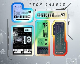 Paquete de pegatinas holográficas futuristas, paquete de calcomanías de vinilo troqueladas cyberpunk, 5 pegatinas