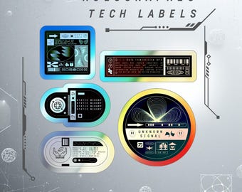 Paquete de pegatinas holográficas futuristas, calcomanías tecnológicas de ciencia ficción, pegatinas troqueladas cibernéticas
