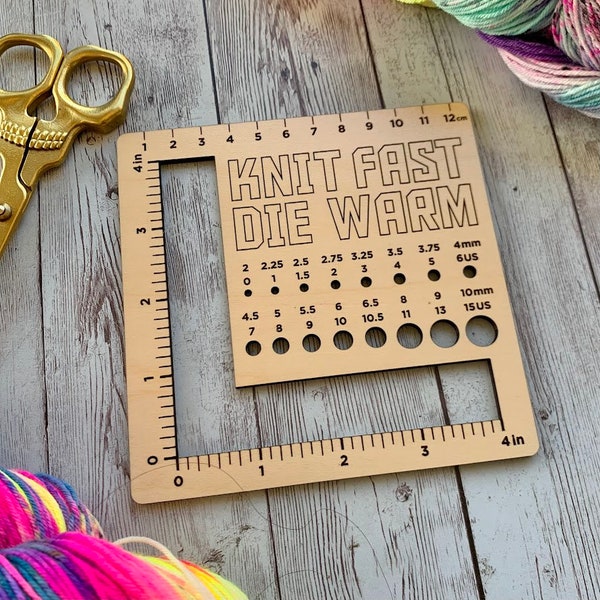 Knit Fast Die Warm Knitting Swatch Gauge Ruler