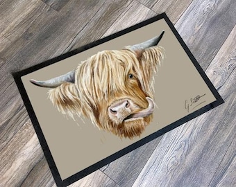 Highland Cow Machine Washable Floor Mat By Grace Scott