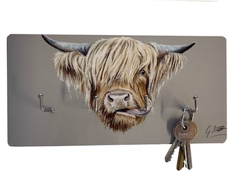 Portachiavi a forma di mucca delle Highlands di Grace Scott Art