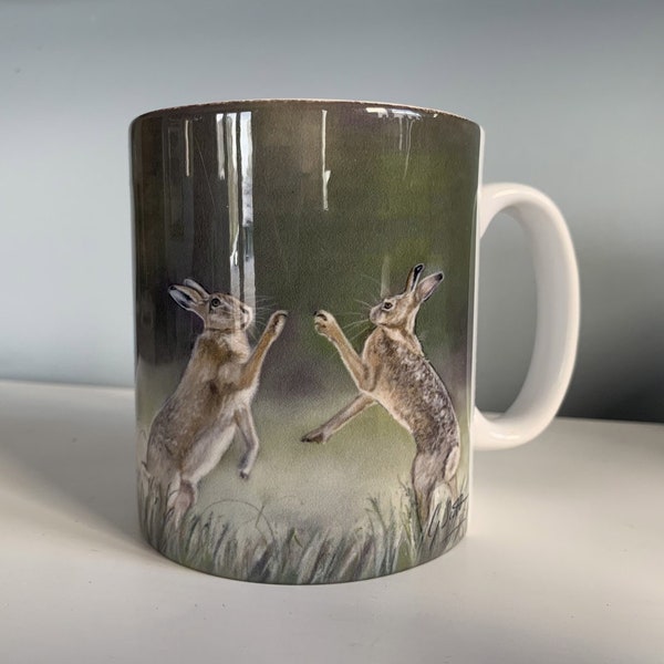 Boxing Hares Country Themed Mug By Grace Scott Dishwasher Safe