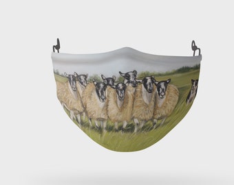 Collie with Sheep Farming Themed Washable Two Layer Face Mask