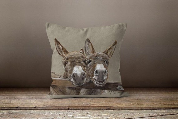 Donkeys Over Gate Square Washable Cushion By Artist Grace Scott