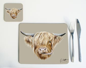 Set of 4 Or 6 Scottish Highland Cow Placemats