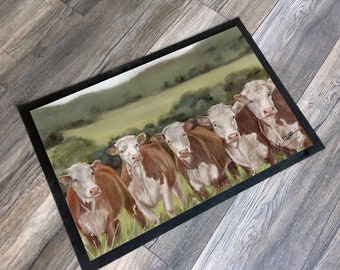 Hereford Farming Themed Machine Washable Floor Mat By Grace Scott