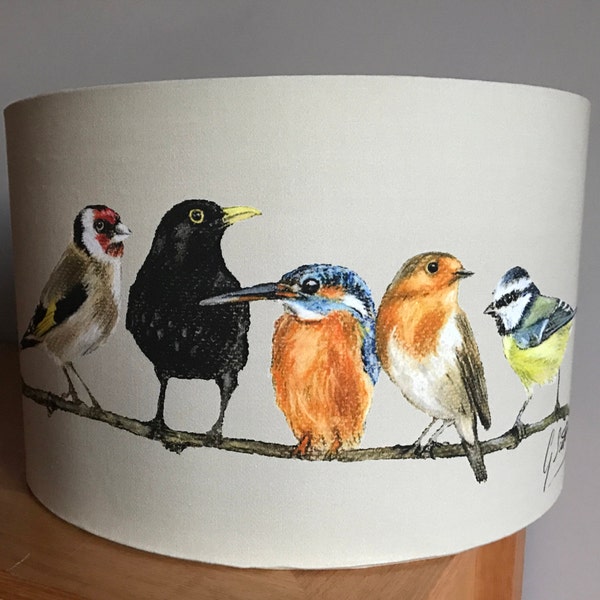 Row Of Garden Birds Lampshade By Artist Grace Scott - 40CM Large Lampshade