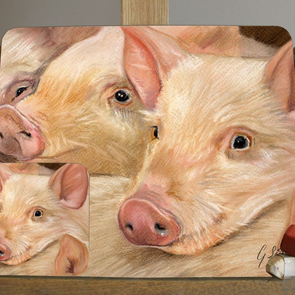 Trio Of Pigs Farm Animals Placemat By Artist Grace Scott