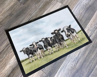 Herd Of Friesian Cows Farming Themed Machine Washable Floor Mat By Grace Scott