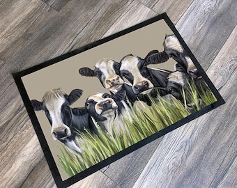 Herd Of Friesian Cows Farming Themed Machine Washable Floor Mat By Grace Scott
