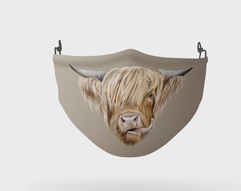 Highland Cow Farming Themed Washable Two Layer Comfortable Adjustable Face Mask