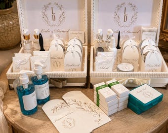 Wedding Bathroom Emergency Kit, Custom Monogrammed Wooden Restroom Amenities Box