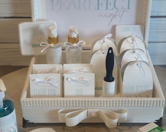 Personalized Wedding Amenity Basket: Lined Bridal Bathroom Box