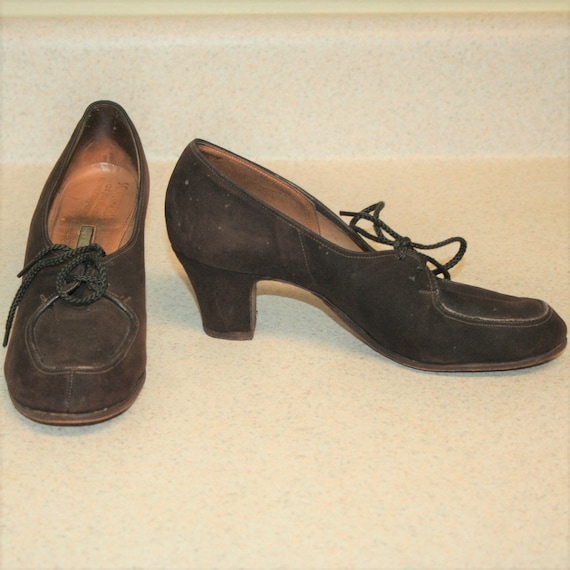 1940s Brown Suede Lace Up Oxford Heels Sommers At