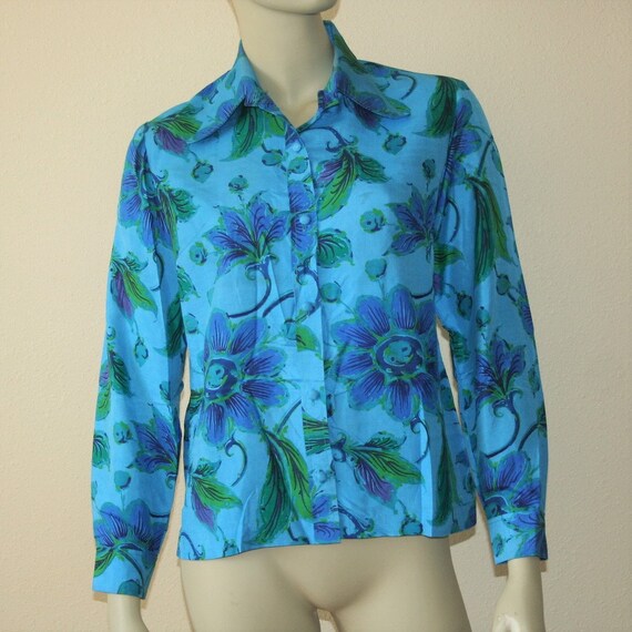 1960s Star Of Siam Hawaiian Print Thai Silk Blouse