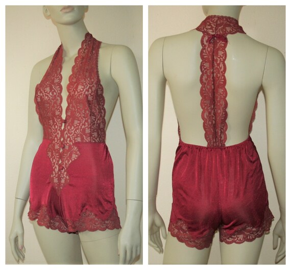 Vintage Maroon Lacey Tap Shorts Teddie Medium