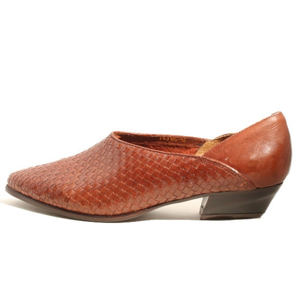 1970s Brown Leather Huarache Basketweave Slip On Heels Ipanema Womens Size 7