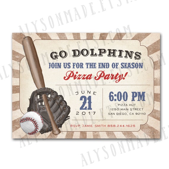 baseball sports team party invitation end of season party etsy