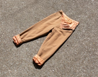 1950s wool side-zip cigarette pants with peachy pink satin lining