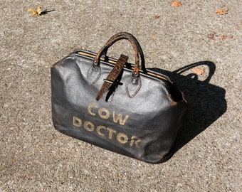 Hand-painted antique cow doctor bag