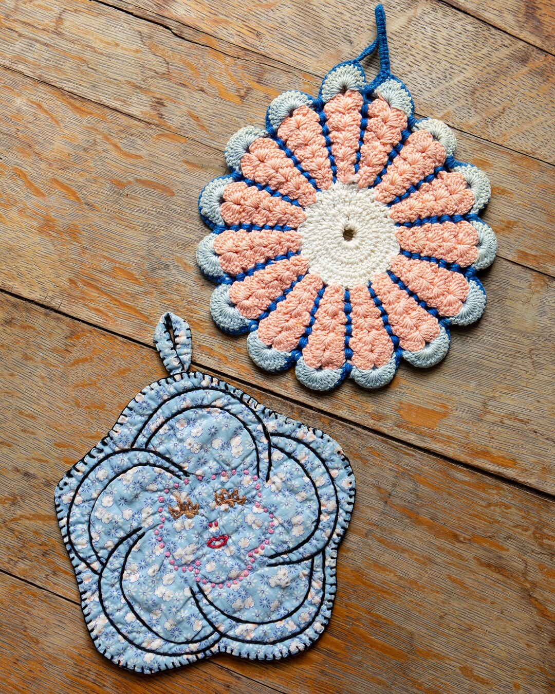 Pair of Vintage Pink and Blue Handmade Flower Shaped Pot Etsy