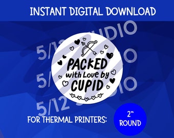 Etiqueta redonda para impresora térmica de 2 pulgadas "Empaquetado con amor" de Cupido PNG (descarga digital)