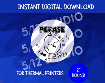 Etiqueta PNG de "Frágil" / Etiqueta redonda de 2" para impresora térmica (descarga digital)