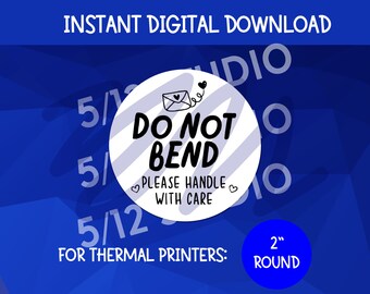 Etiqueta adhesiva "No doblar" / Etiqueta redonda para embalaje de 2" (Descarga digital)