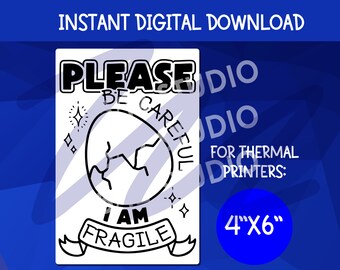 Etiqueta PNG "Por favor, tenga cuidado, soy frágil" / Impresora térmica de 4x6" (descarga digital)