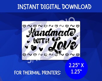 Pegatina "Hecho a mano con amor" / Imagen PNG para impresora térmica (descarga digital)